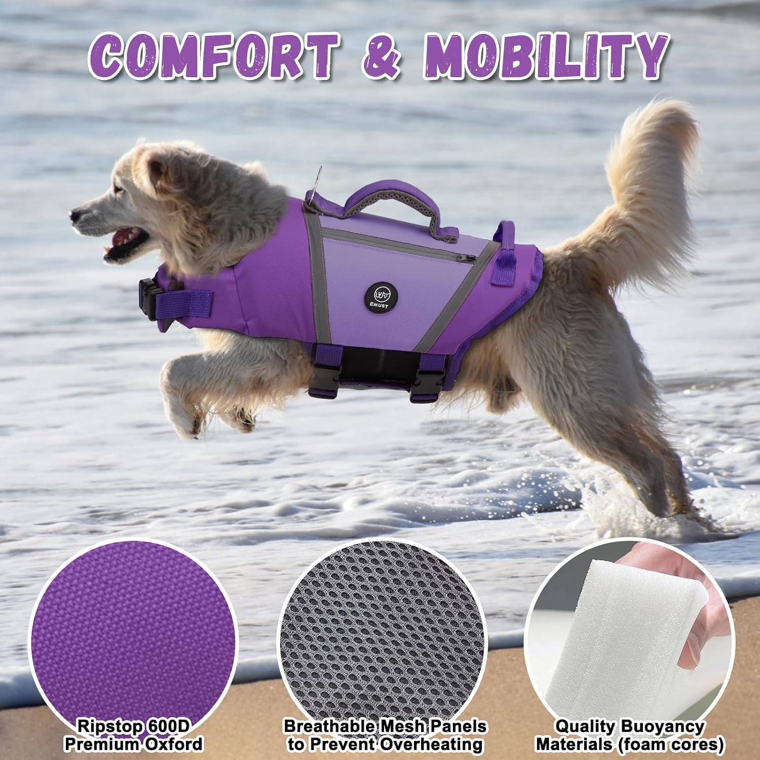 Thumbnail 4 de EMUST Dog Life Vest for Swimming — Adjustable, Reflective, Quick-Release Buoyancy Jacket for Small to Extra-Large Dogs