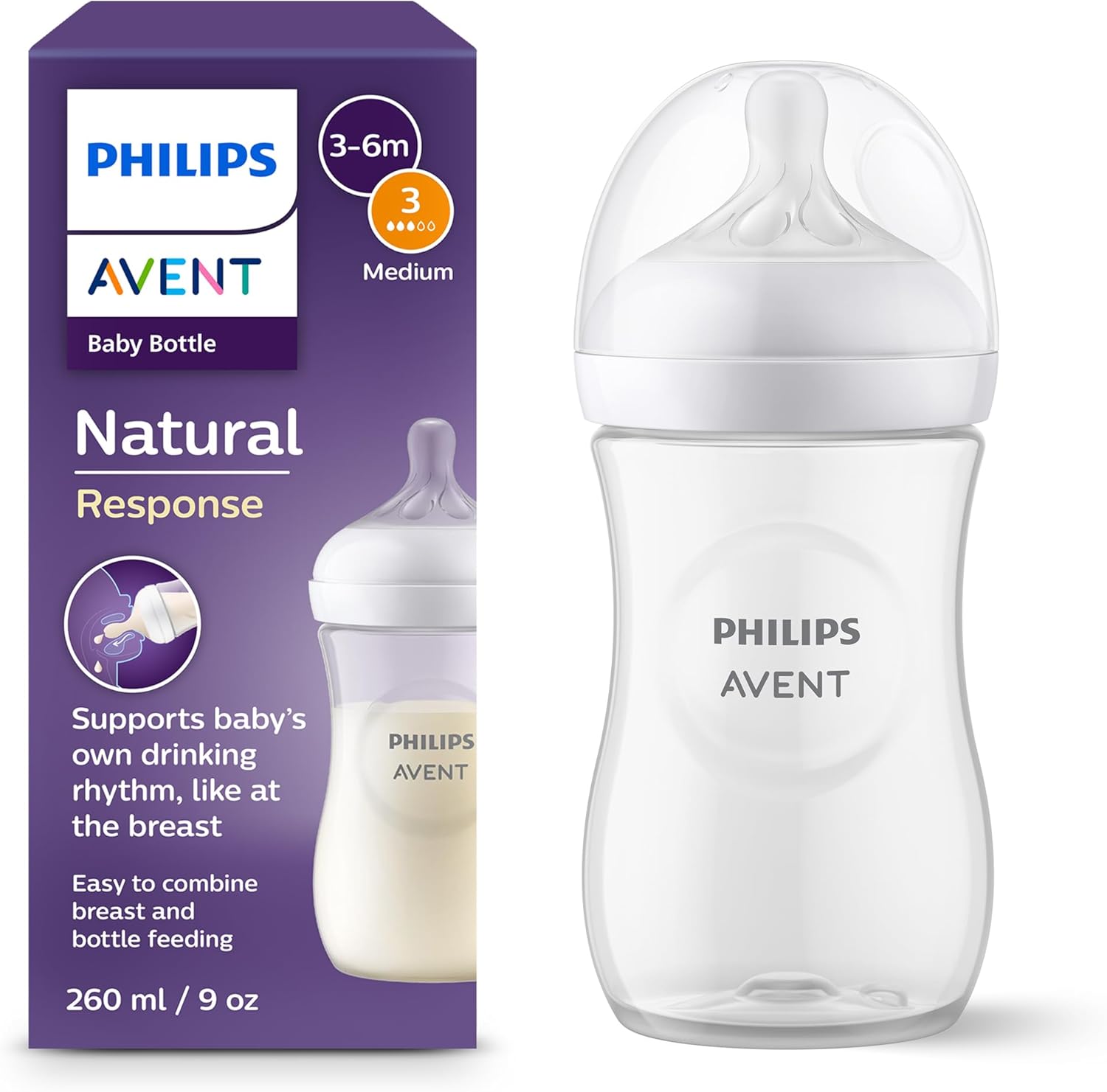 Thumbnail 6 de Philips Avent Biberon Natural Response SCY903/03 – set da 3 biberon 260 ml per neonati 3–6 mesi