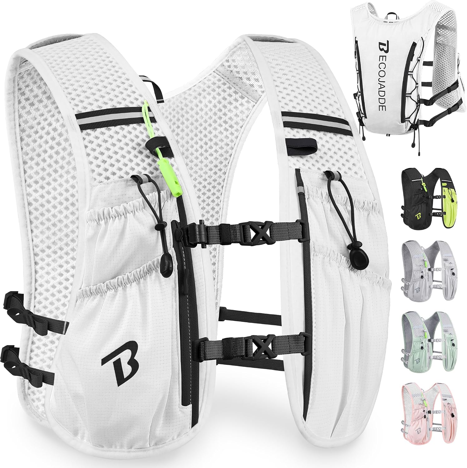 Detalle de BECOJADDE 5L Running Vest, Lightweight Nylon Hydration Pack with 8 Pockets