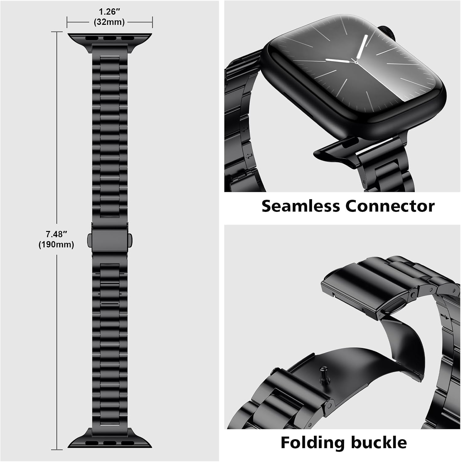 Detalle 2 de Tasikar Thin Stainless Steel Apple Watch Band (38–42mm) – Sleek Black Metal Strap for Series 1–11