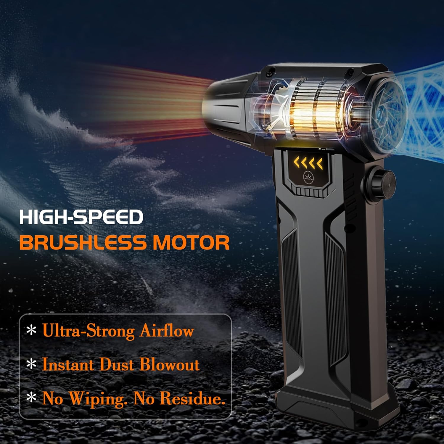 Detalle 2 de FE-J35 Compressed Air Duster: Powerful Turbo Air Flow, 130000 RPM, LED Light, 8000mAh Battery