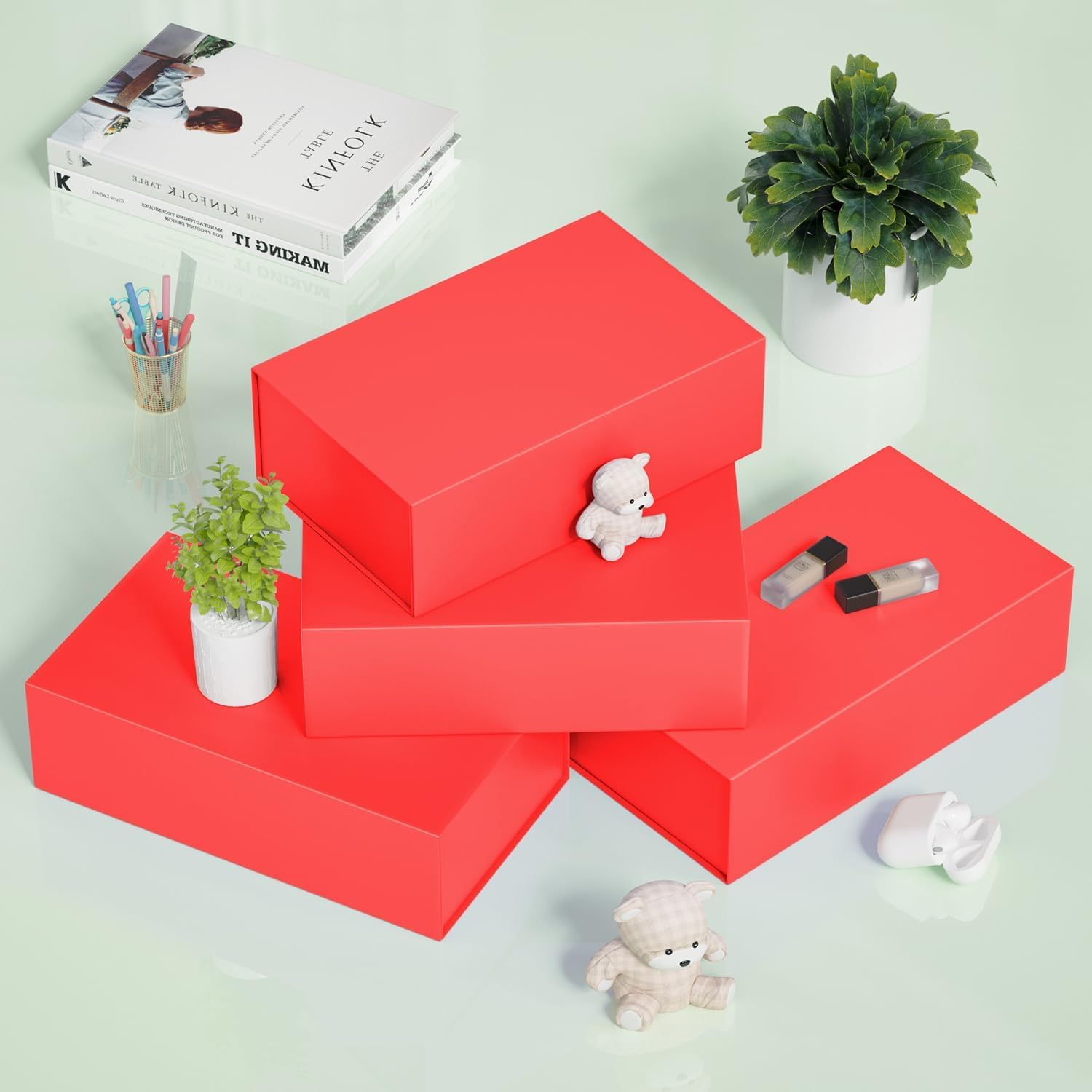 Thumbnail 5 de 2er Geschenkbox-Set 24x15x7,6 cm mit magnetischem Verschluss – Rot