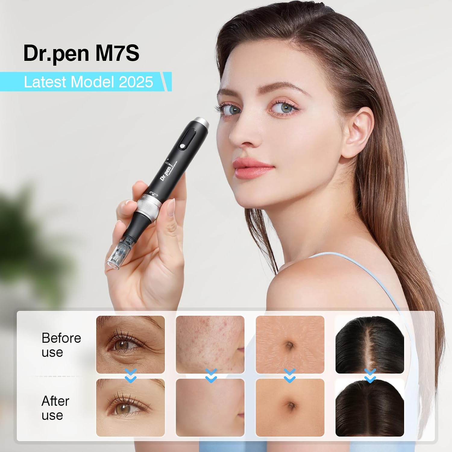 Detalle de Dr. pen Ultima M7S microneedlingpen met 6 snelheden en 27 cartridges