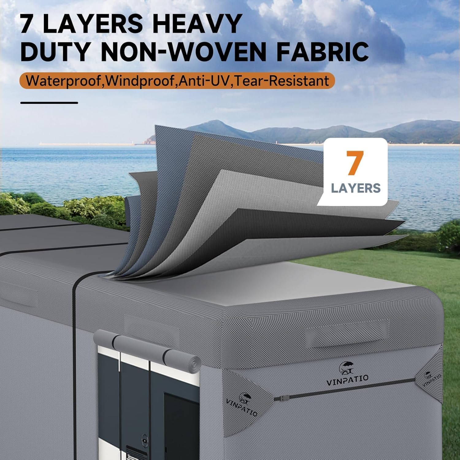 Thumbnail 1 de VINPATIO Class A RV Cover (34'-37') — Extra Thick 7-Layer, Heavy-Duty, Waterproof with Windproof Straps and Gutter Covers