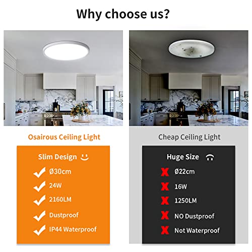 Detalle de Osairous Lámpara de Techo Ø30 cm – LED 24 W, 2160 lm, 6500 K, IP44