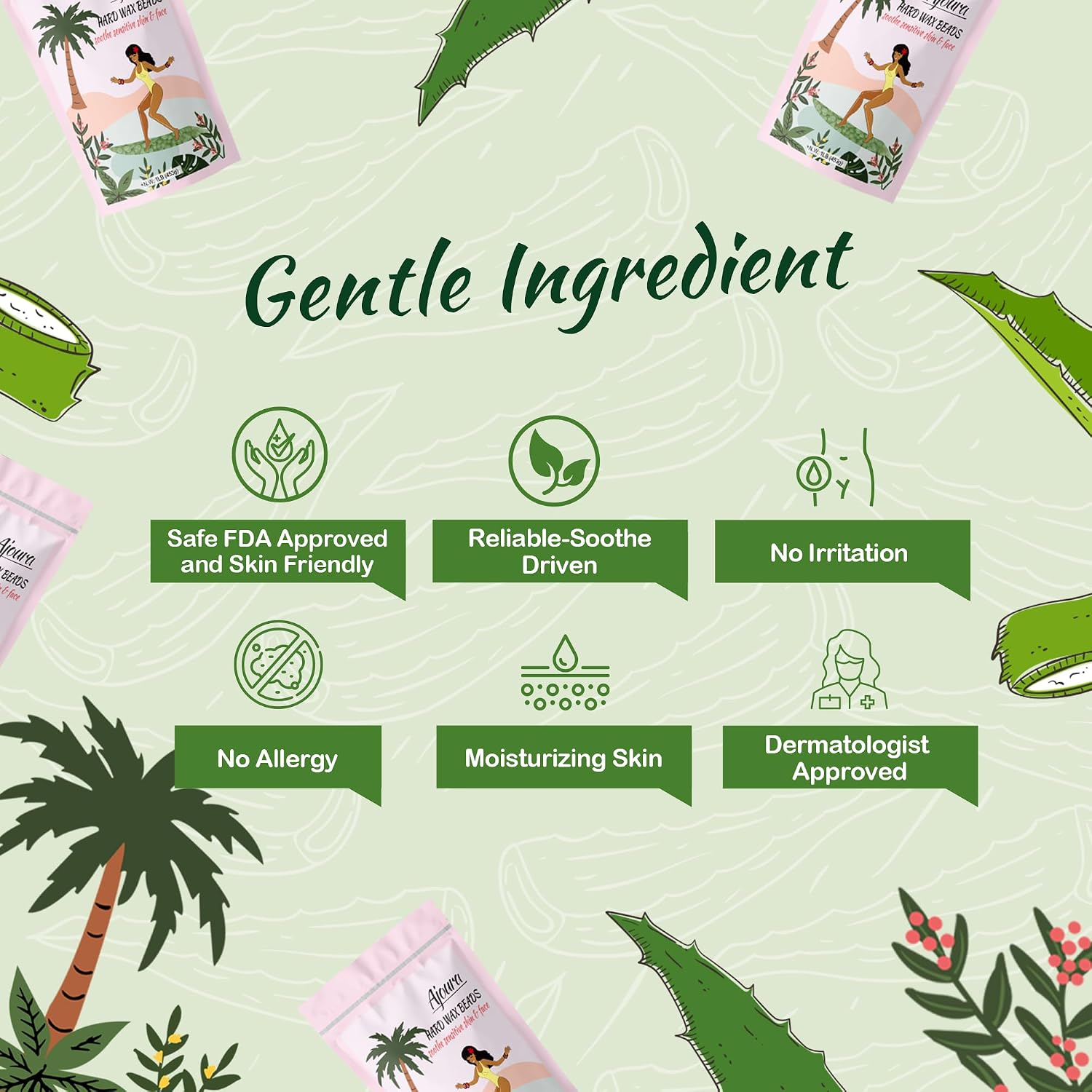 Detalle 2 de Ajoura 1 lb Hard Wax Beads for Hair Removal, Aloe, Green