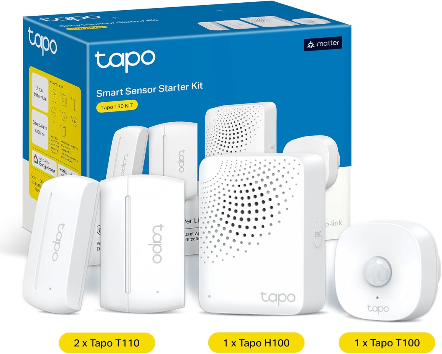 Detalle de Tapo T30 Kit Smart Sensor Bundle with Hub and Alarm (T100 Motion Sensor, 2×T110 Door Sensors, H100 HubAlarm)