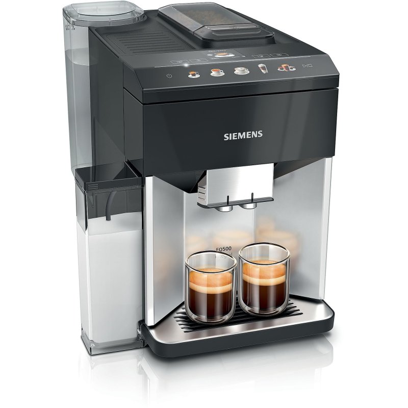 Detalle de Siemens EQ.500 TQ513D01: cafetera espresso superautomática con molinillo cerámico y leche integrada