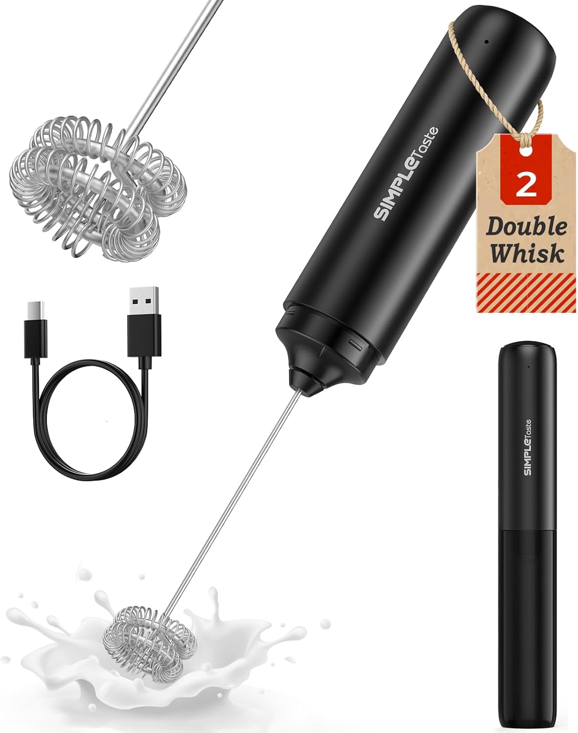 Detalle de SIMPLETASTE Rechargeable Handheld Milk Frother with Dual Stainless Steel Whisks