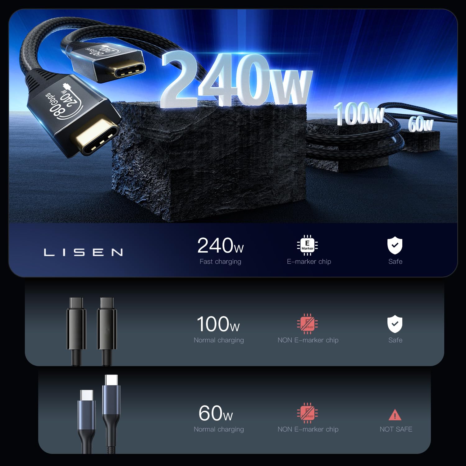 Thumbnail 2 de CAKOBLE Thunderbolt 5 Cable 2m (80Gbps, 16K/8K@60Hz, 240W USB-C charging)