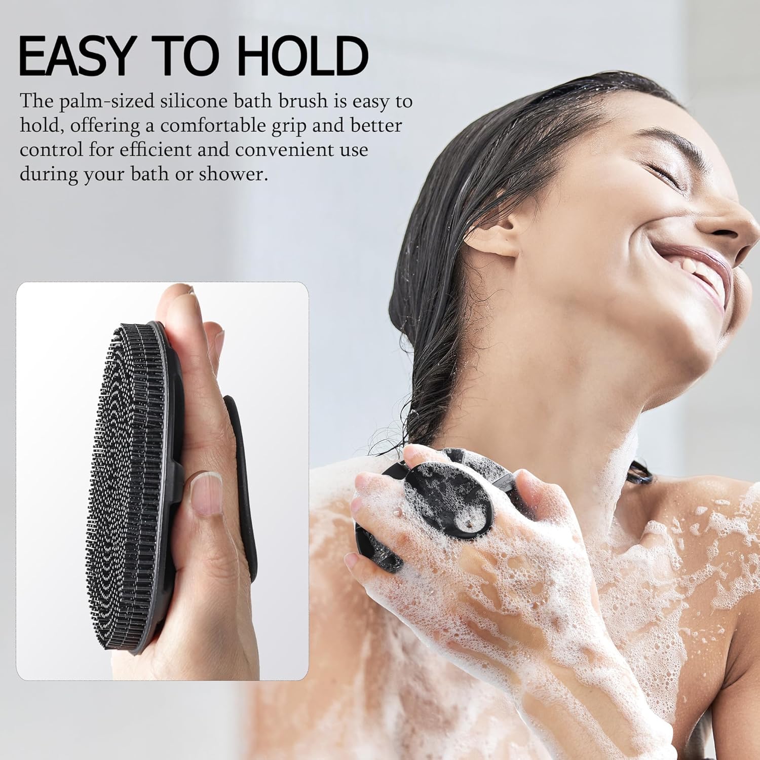 Thumbnail 2 de INNERNEED Food-Grade Soft Silicone Body Scrubber Shower Brush (Black) – Handheld cleansing skin brush
