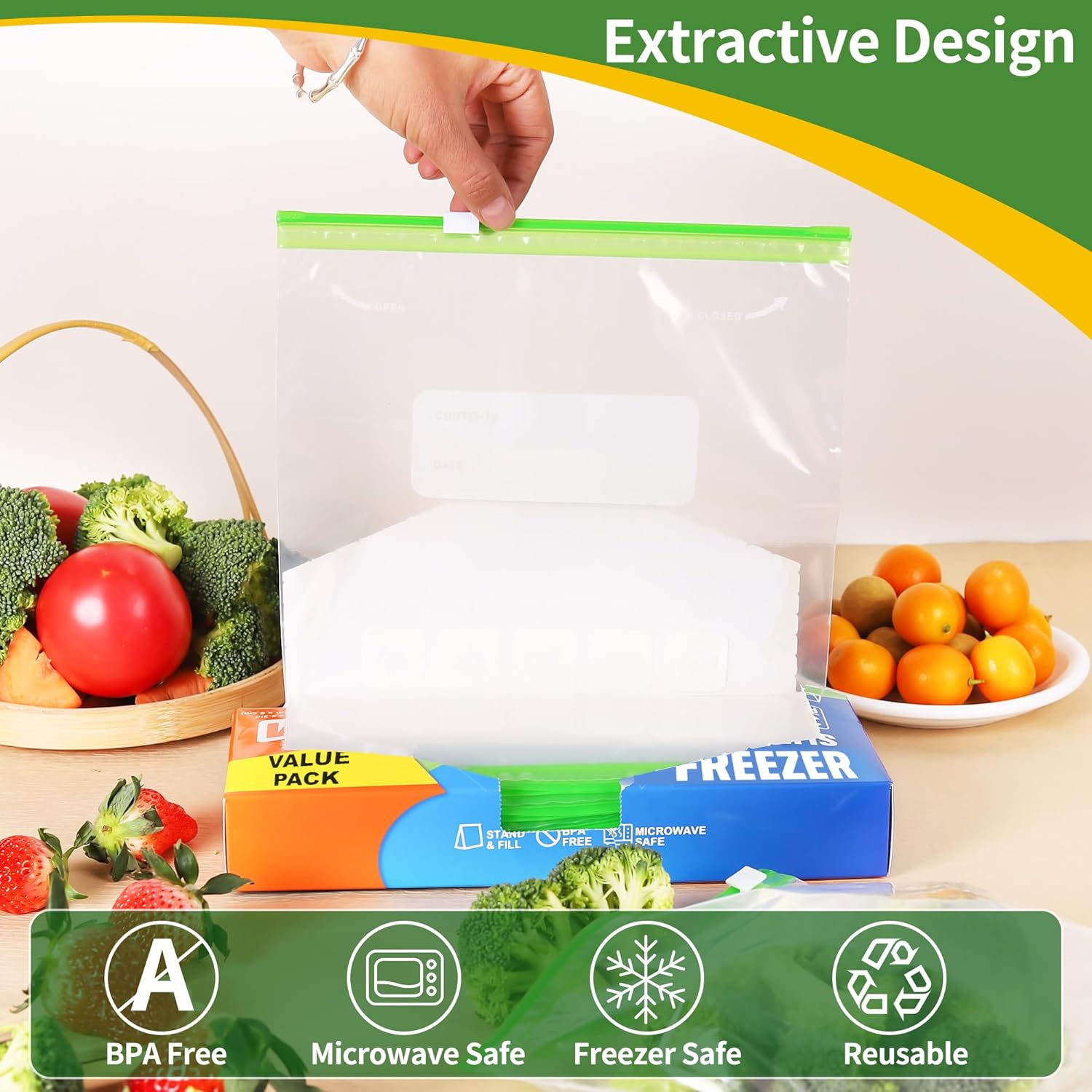 Thumbnail 3 de Freezer Bags Ziplock 60pcs (4.55L) BPA-free large food storage bags with writable area