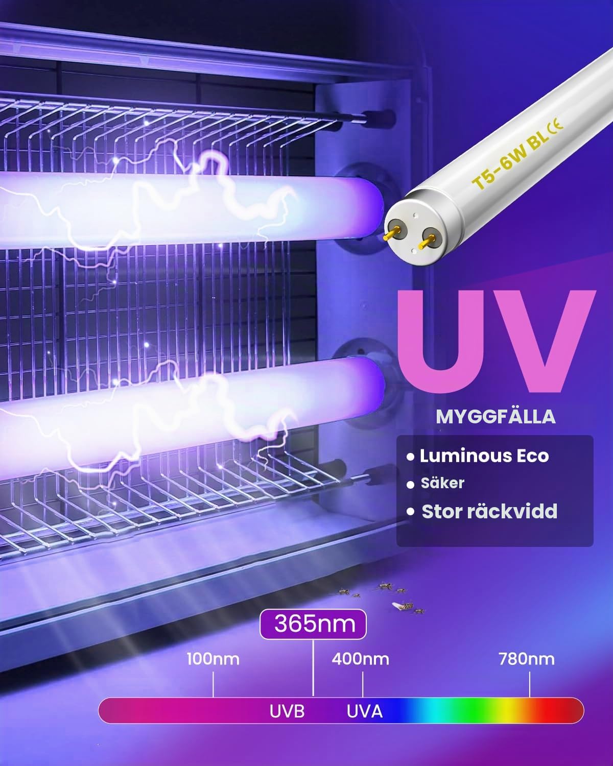 Detalle de BrightArk T5-6W-BL ersättningslampor till insektsdödare, 6 W, 365 nm, 2-pack