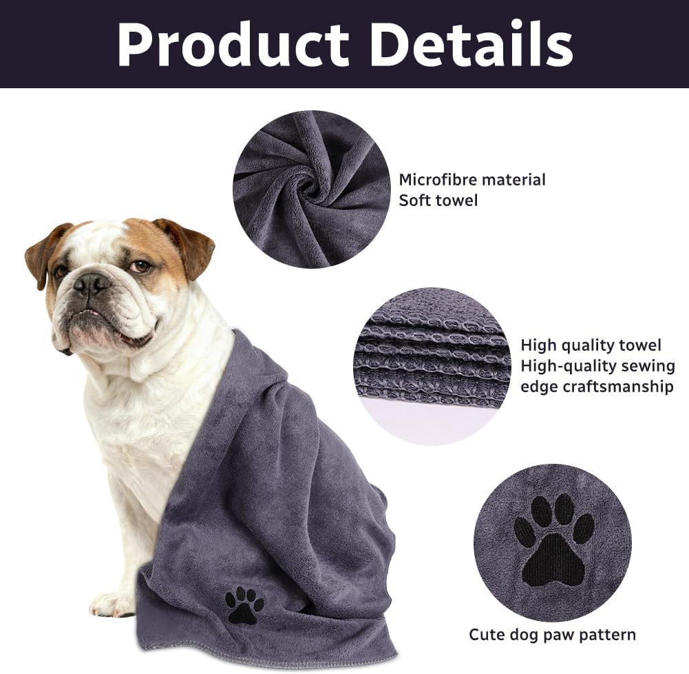 Detalle de Adiwo – Set di 2 Asciugamani per Cani in Microfibra 75x35 cm: morbide, assorbenti e ad asciugatura rapida