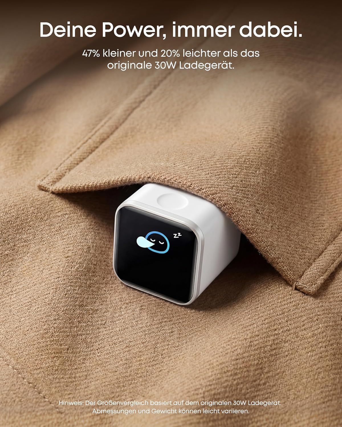 Detalle de Anker Nano 45W USB‑C Ladegerät mit Display – intelligentes Erkennen, GaN Schnellladung und TÜV-zertifizierter Care-Modus