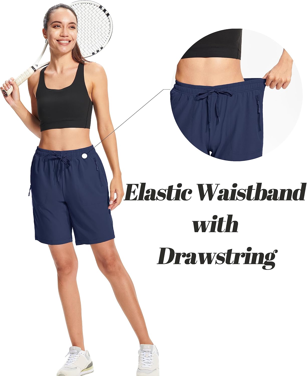 Detalle de MAGCOMSEN Women's Lightweight Quick-Dry Hiking Shorts (8") with 3 Zipper Pockets