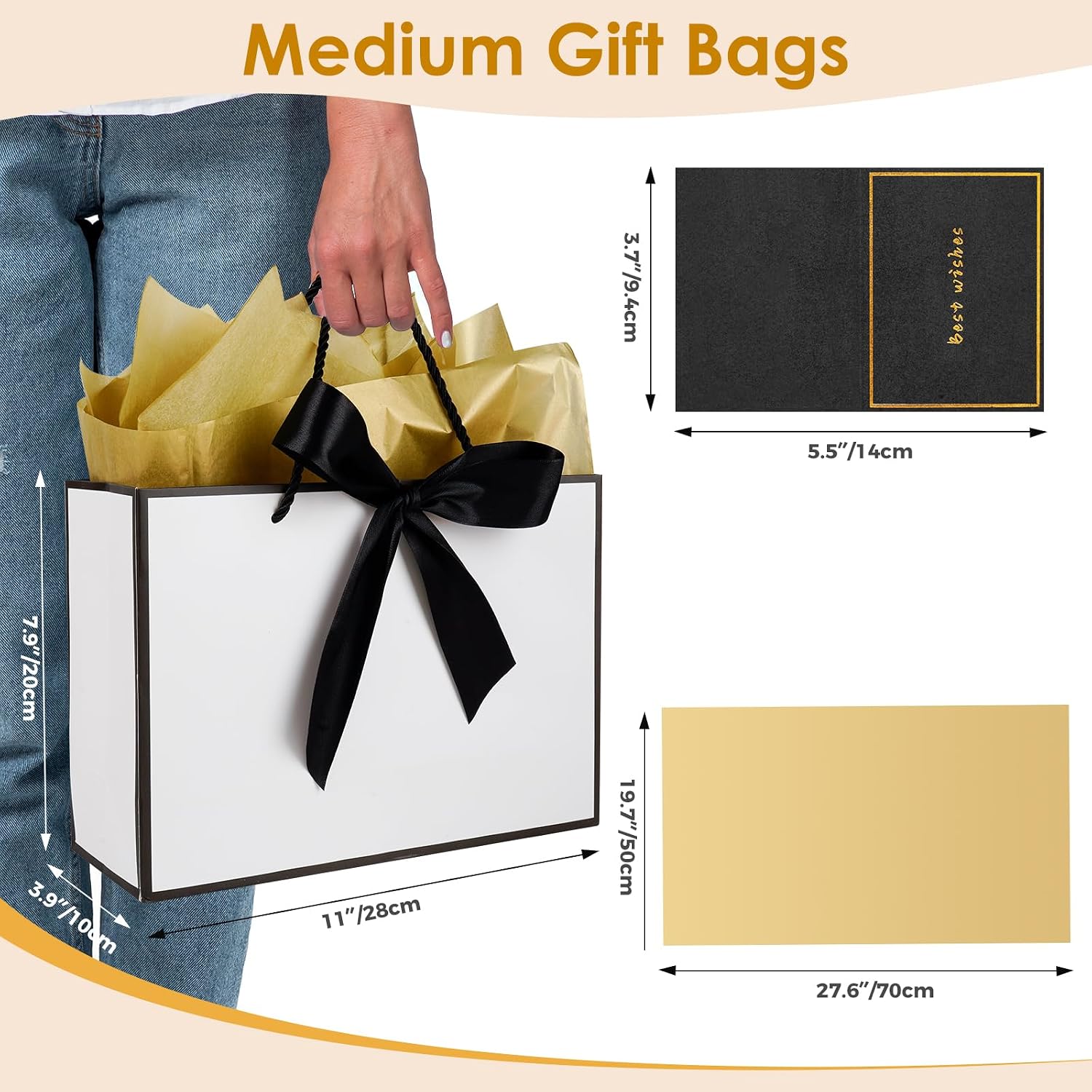 Thumbnail 1 de Mifferer Geschenktüten-Set (2 Papier-Tüten mit Griffen, 2 Karten & Seidenpapier) für Frauen, Mädchen & Brautjungfern