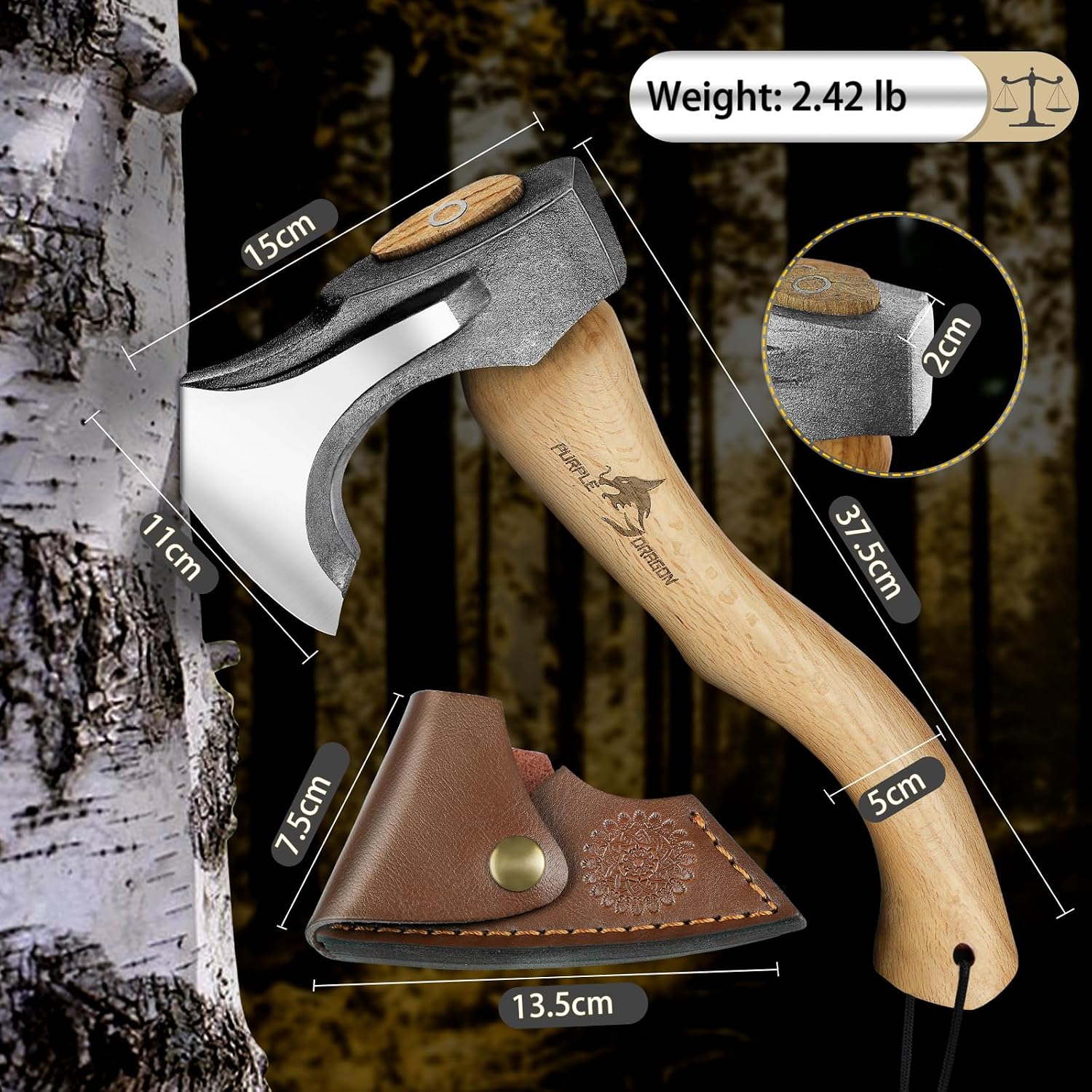 Thumbnail 1 de Purple Dragon AXT Camping Hatchet, 14.7-Inch Hand-Forged Steel Blade, Wood Handle