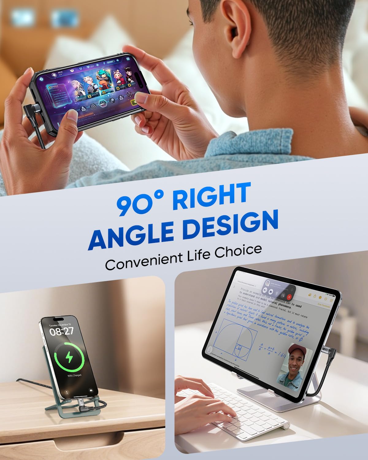 Thumbnail 3 de SUNGUY 90° USB-C auf USB-C Kabel 1 m – 2er-Pack, 60 W PD, ideal für Auto & CarPlay