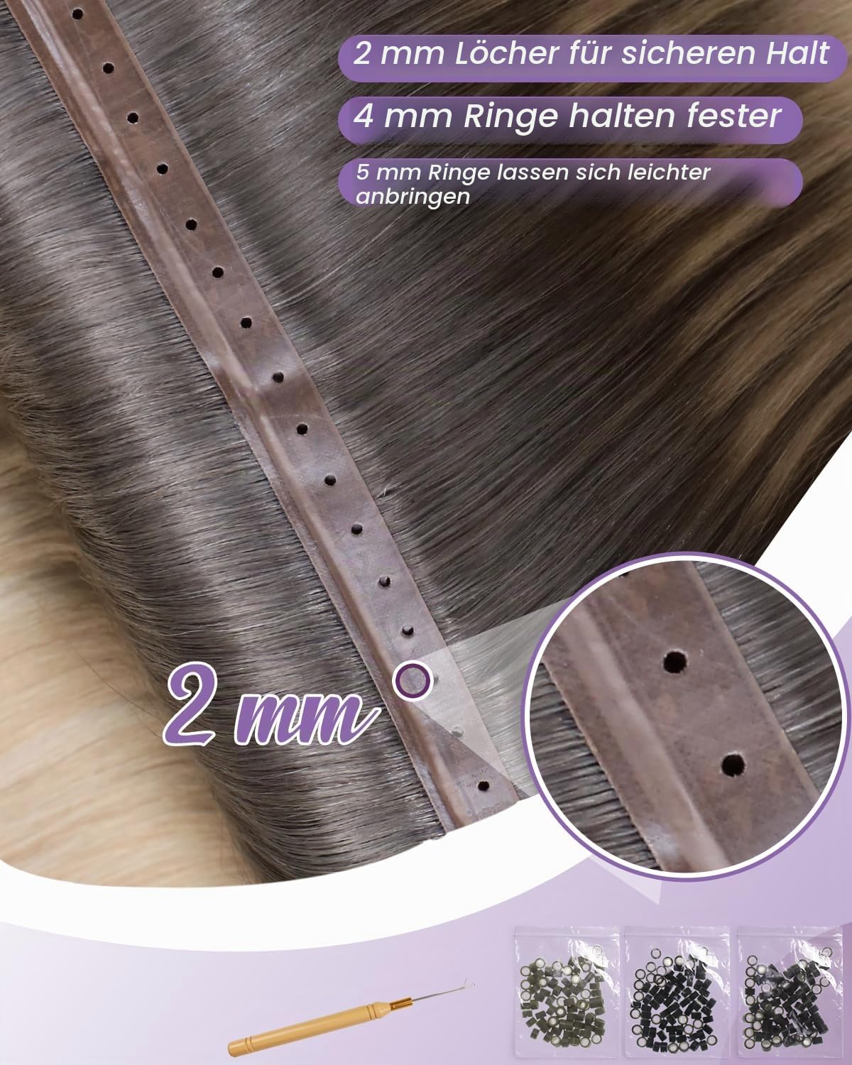 Thumbnail 4 de LaaVoo Butterfly Extensions Echthaar Tressen Balayage – 55 cm, Ombre Blond