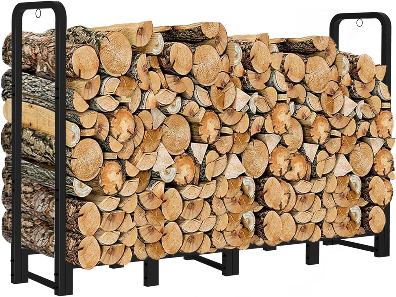 Detalle de Artibear 8ft Firewood Rack, Matte Black Tubular Steel Log Holder