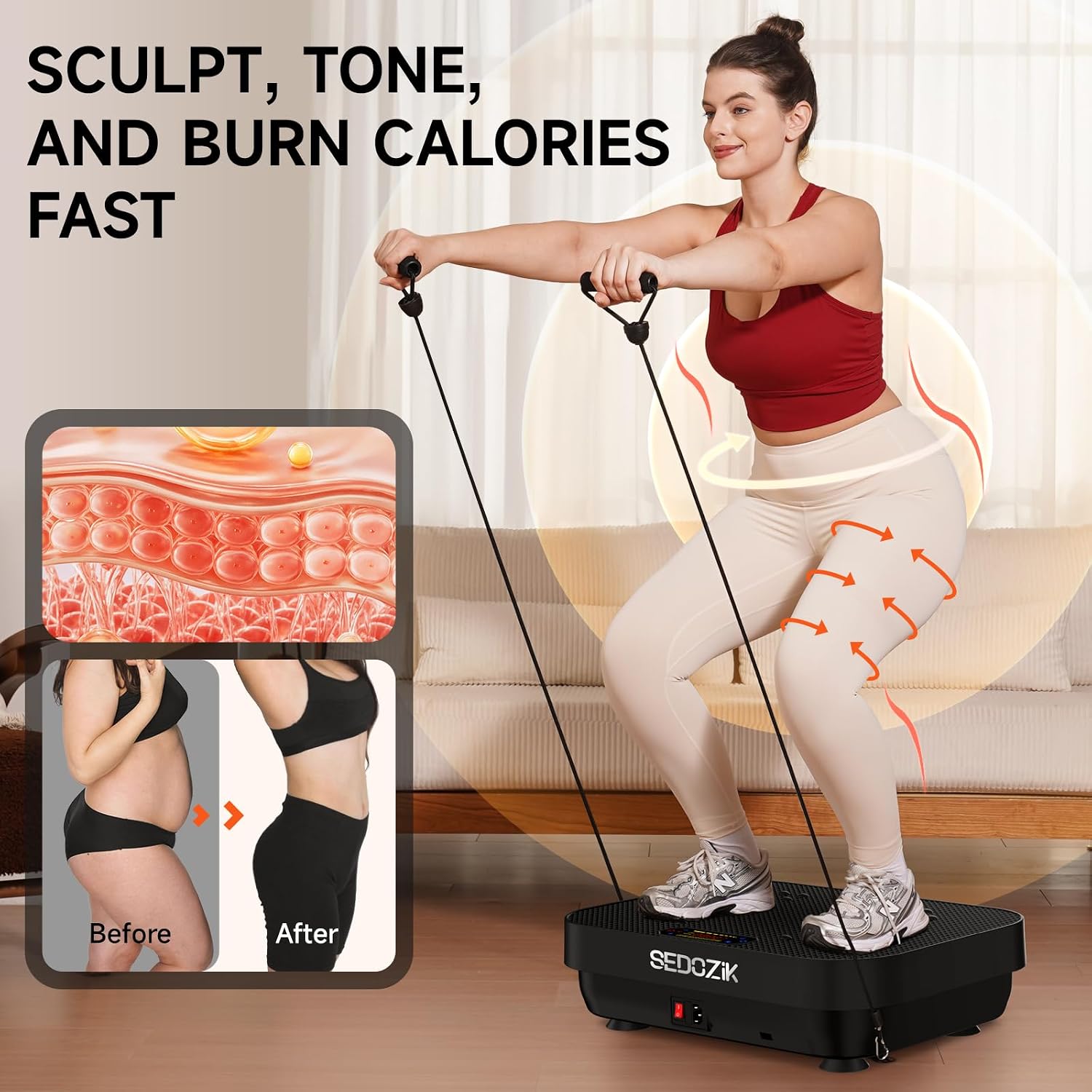 Detalle de SEDOZIK Vibration Plate Exercise Machine (450 lb Capacity) with Bluetooth, 120 Speeds & Resistance Bands