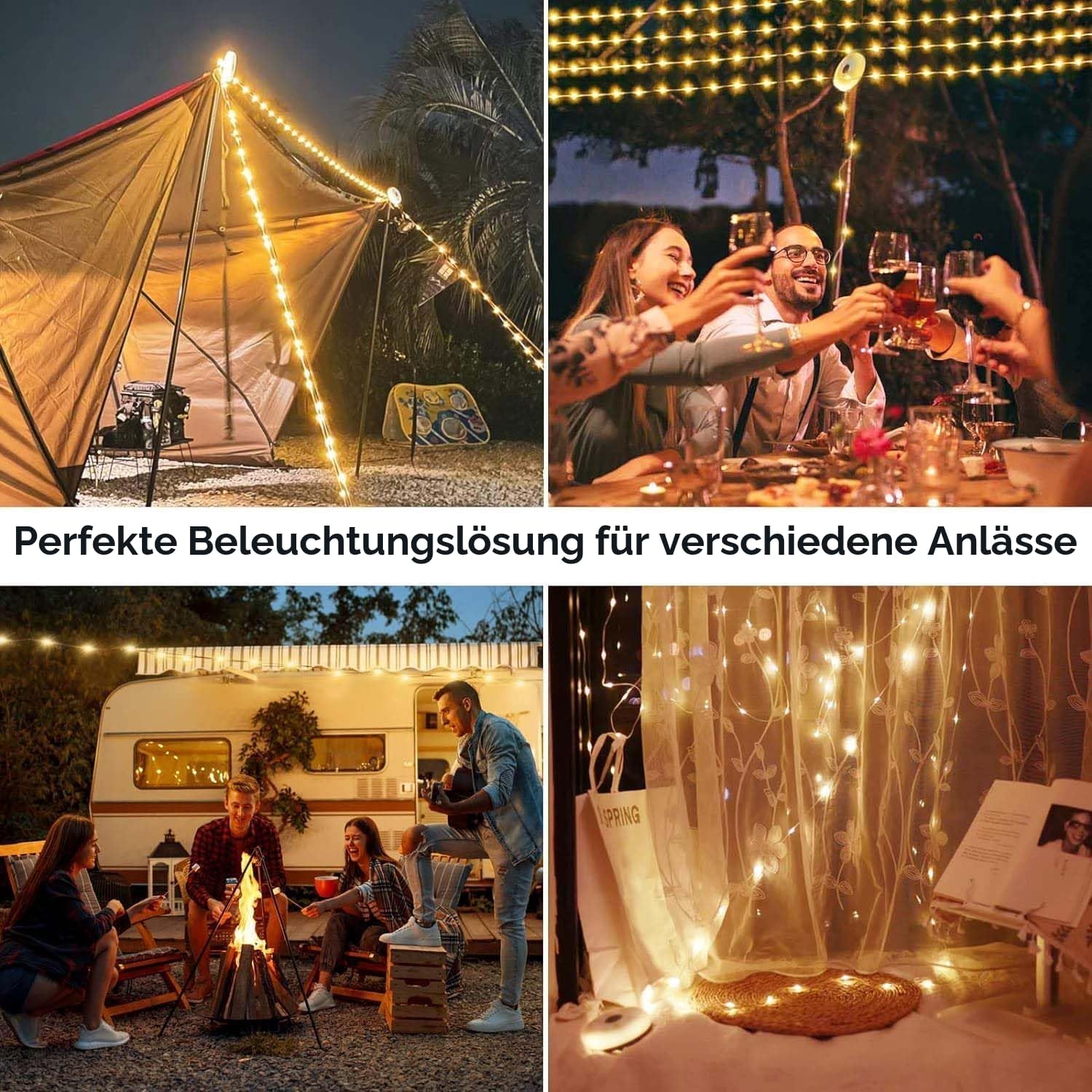 Thumbnail 6 de Aufrollbare Camping-Lichterkette mit USB-Ladefunktion (wasserdicht) – 10 Fotoclips, 8 Beleuchtungsmodi, 10 m