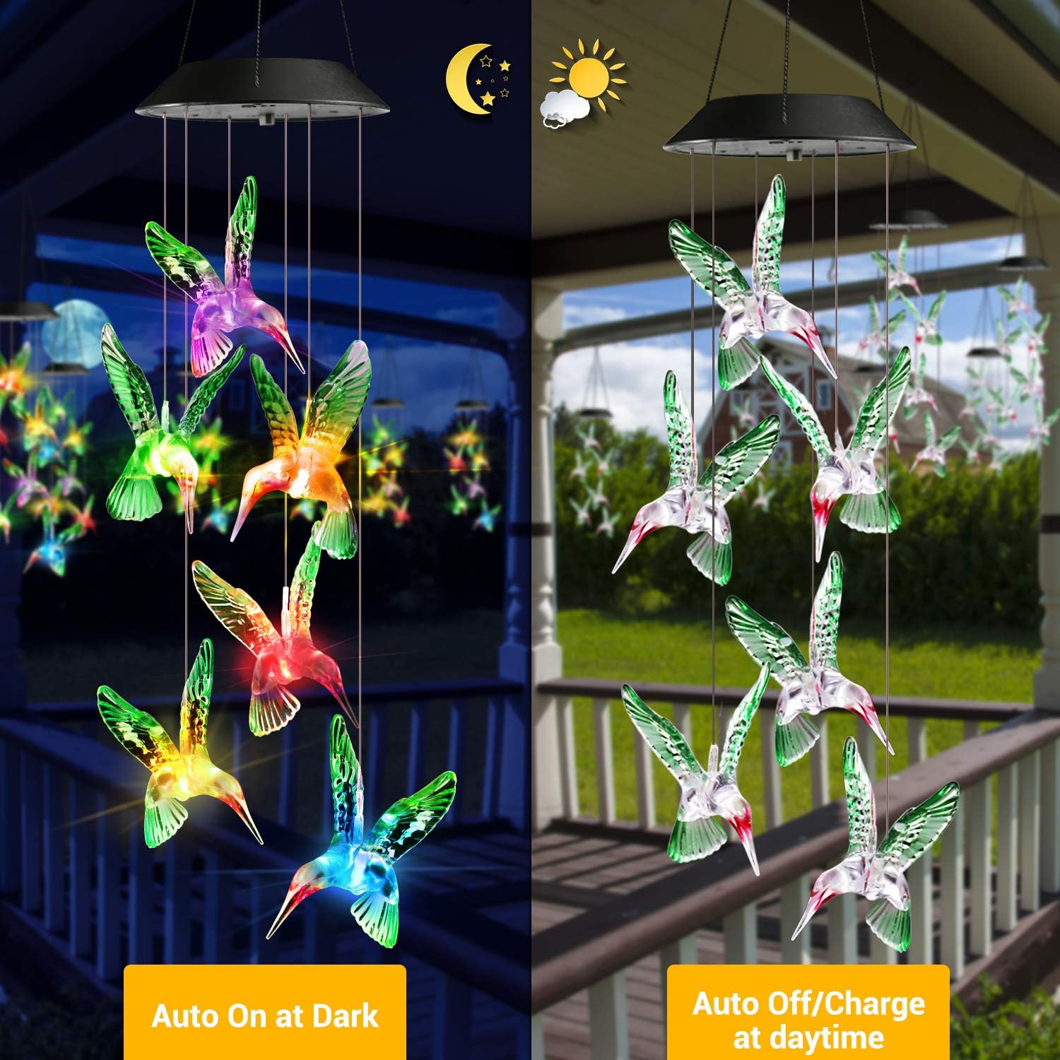 Detalle 2 de Toodour Solar Hummingbird Wind Chime, 7-Color LED Garden Decor