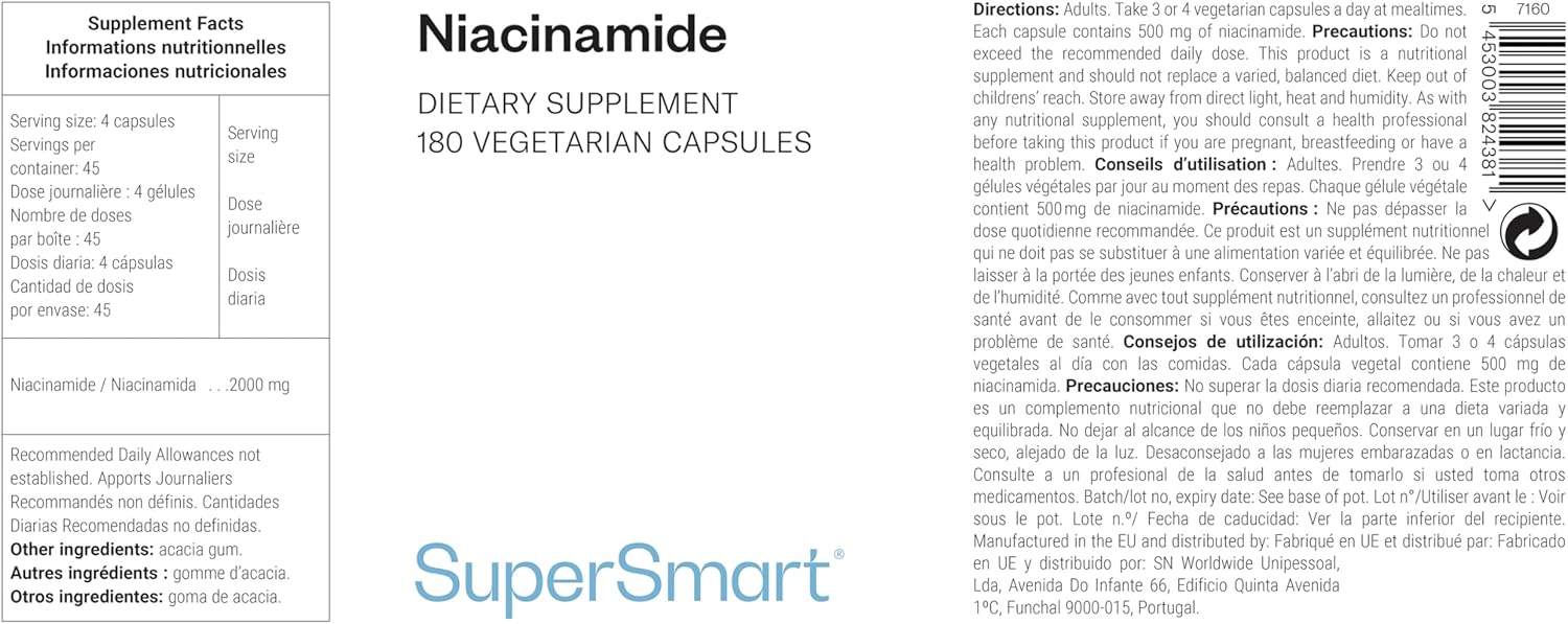 Thumbnail 1 de Supersmart Niacinamide (vitamine B3 sous forme niacinamide) — 180 capsules végétariennes
