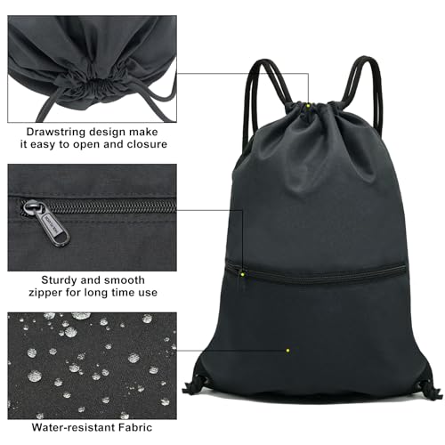 Detalle de HOLYLUCK Drawstring Backpack Bag Sport Gym Sackpack — Black