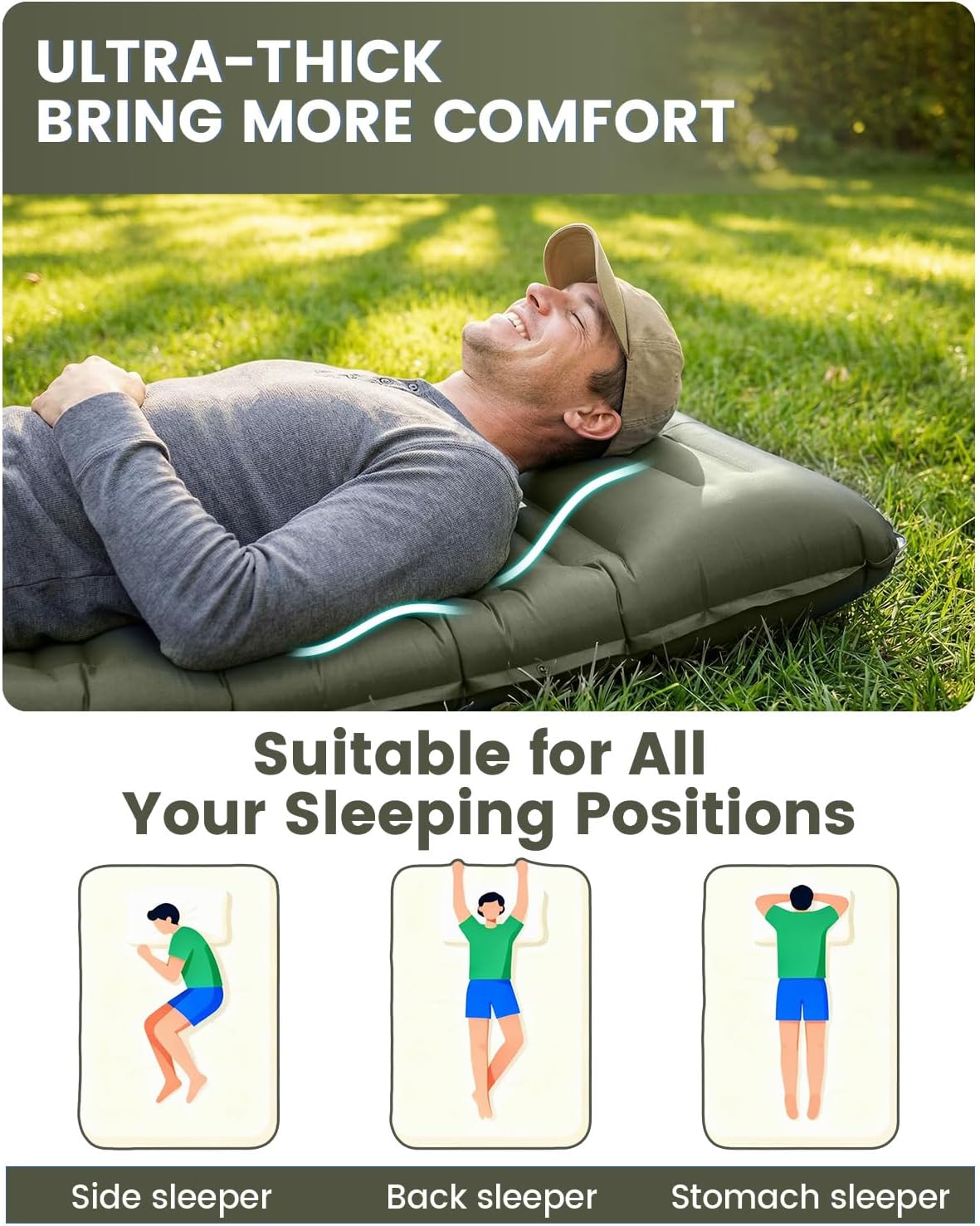 Thumbnail 2 de WARMTUYO Isomatte: Leichtes, 12 cm dickes Luftbett fürs Camping mit USB‑Pumpe