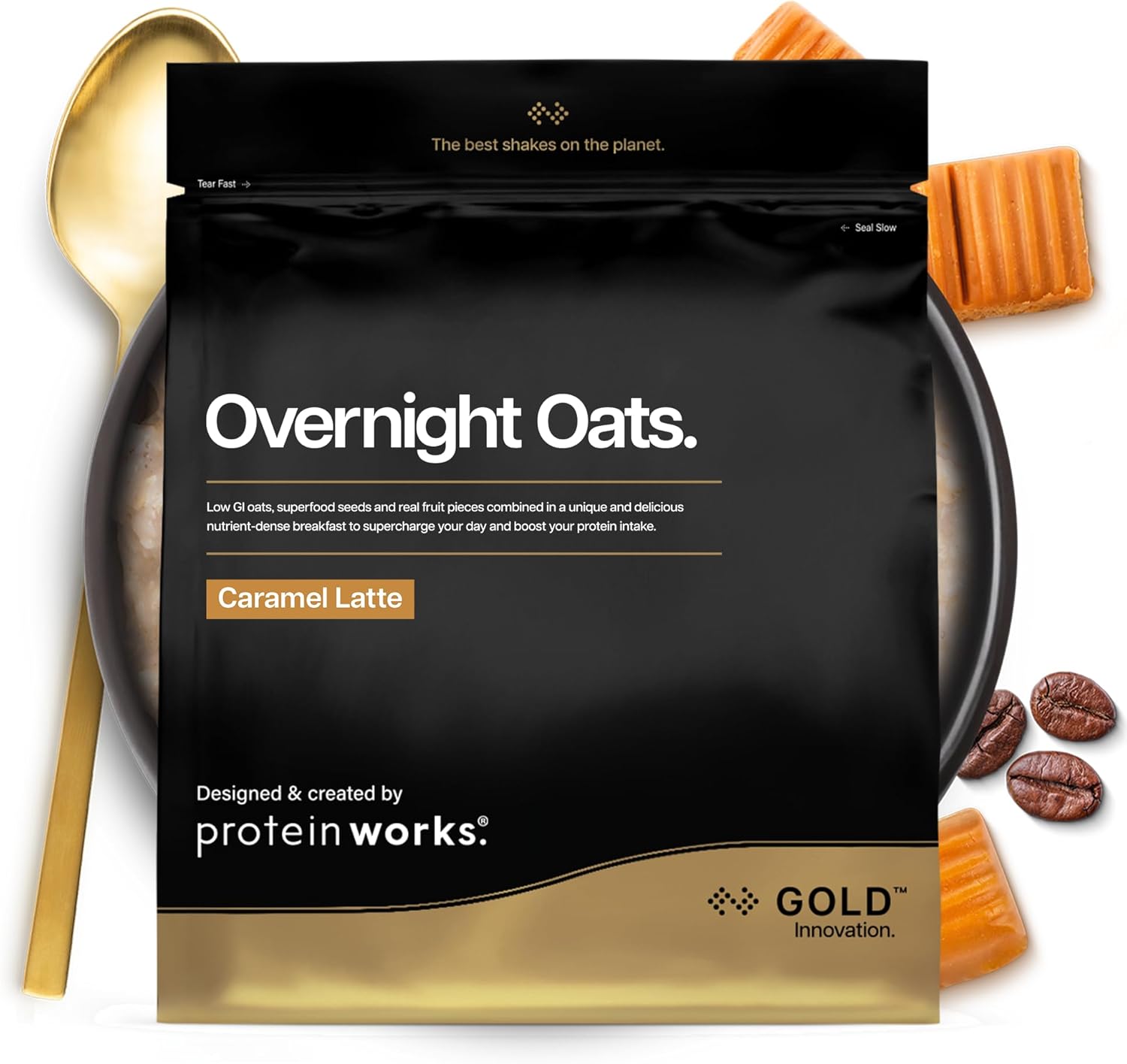 Detalle de Protein Works Overnight Oats – GOLD Innovation: Hochprotein-Frühstück mit Chia & Leinsamen (14 Portionen, 1 kg)