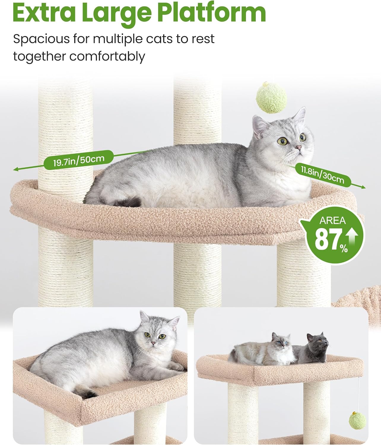 Detalle de Heavy Duty Large Cat Tree Tower, 60.6-Inch Multi-Level Condo with Sisal Posts