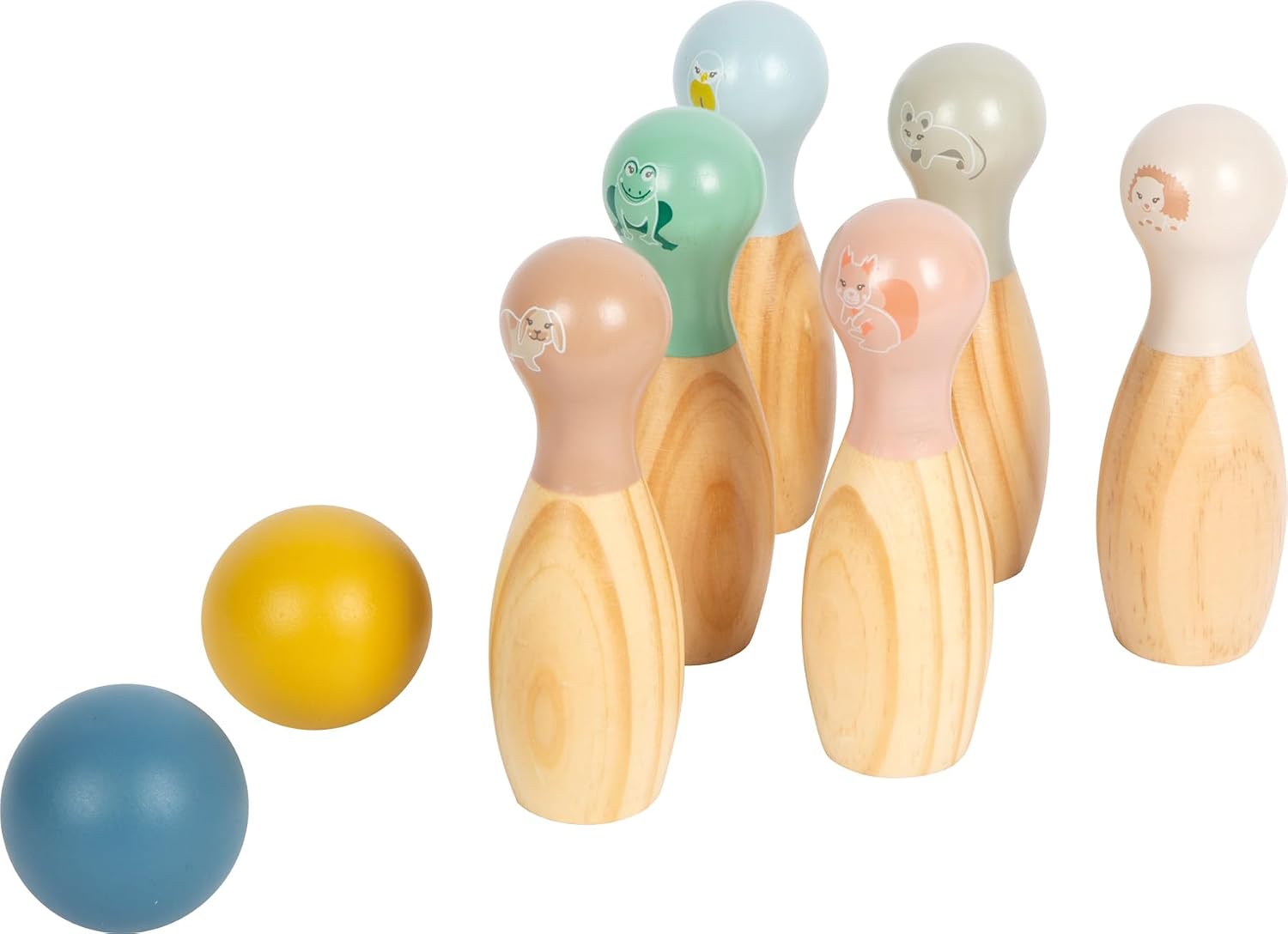 Detalle de Small Foot Bowling Garden Buddies in legno – set birilli con animali per bambini dai 3 anni