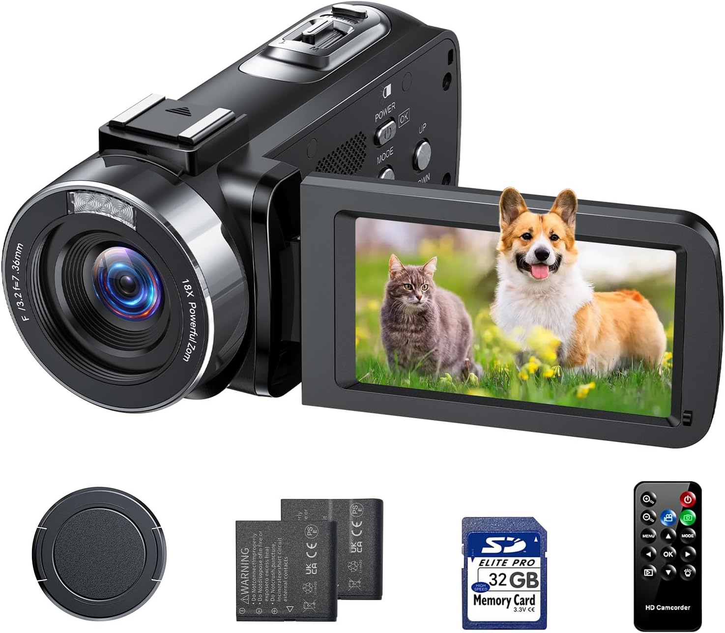 Detalle de FIREFOTO 4K Video Camera Camcorder: 42MP Vlogging, 18X Zoom, 270° Screen, Webcam