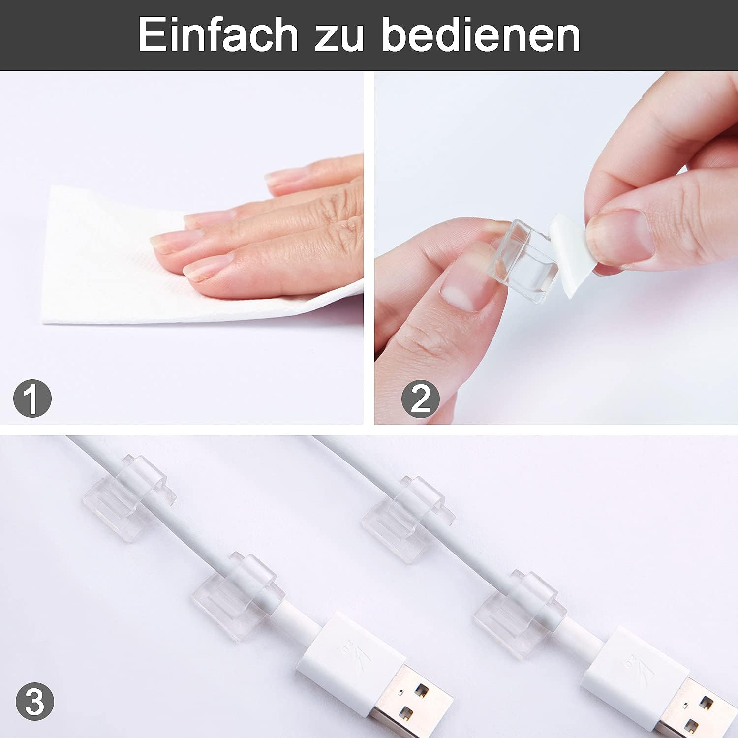 Detalle 1 de RYCHUI Outdoor Cable Clips with Adhesive Pads 120 Pieces