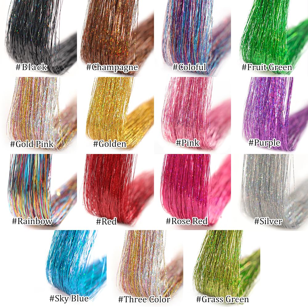 Detalle 2 de Ubeleco Purple Hair Tinsel Clip-In Kit, 12 Clips, 20.5-Inch Strands