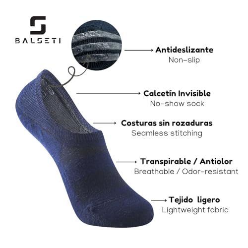 Detalle 2 de Balseti 6 pares de calcetines invisibles para hombre y mujer | Pinkies de algodón transpirables para verano