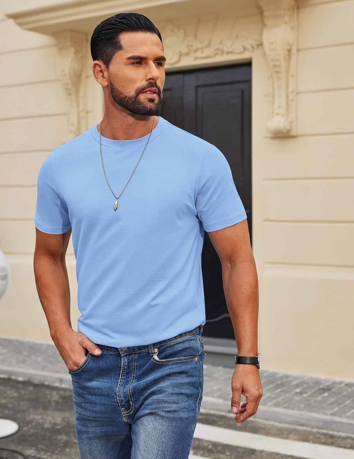 Detalle de COOFANDY Men's Short Sleeve Cotton-Blend Tee: Versatile Everyday Crew Neck