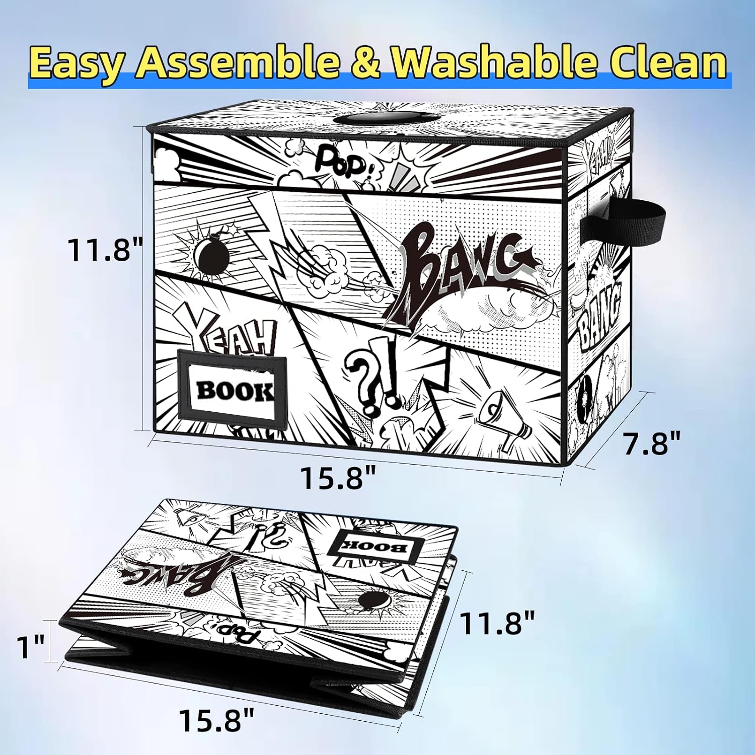 Detalle de YNSZAS Comic Book Storage Box, 15.8 x 7.8 x 11.8-Inch Collapsible Bin