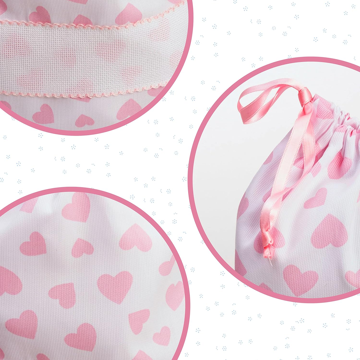 Thumbnail 3 de FILET - Set 2 Sacchetti Porta Corredino da Ricamare in Piquet di Cotone con Cuori Rosa, Made in Italy