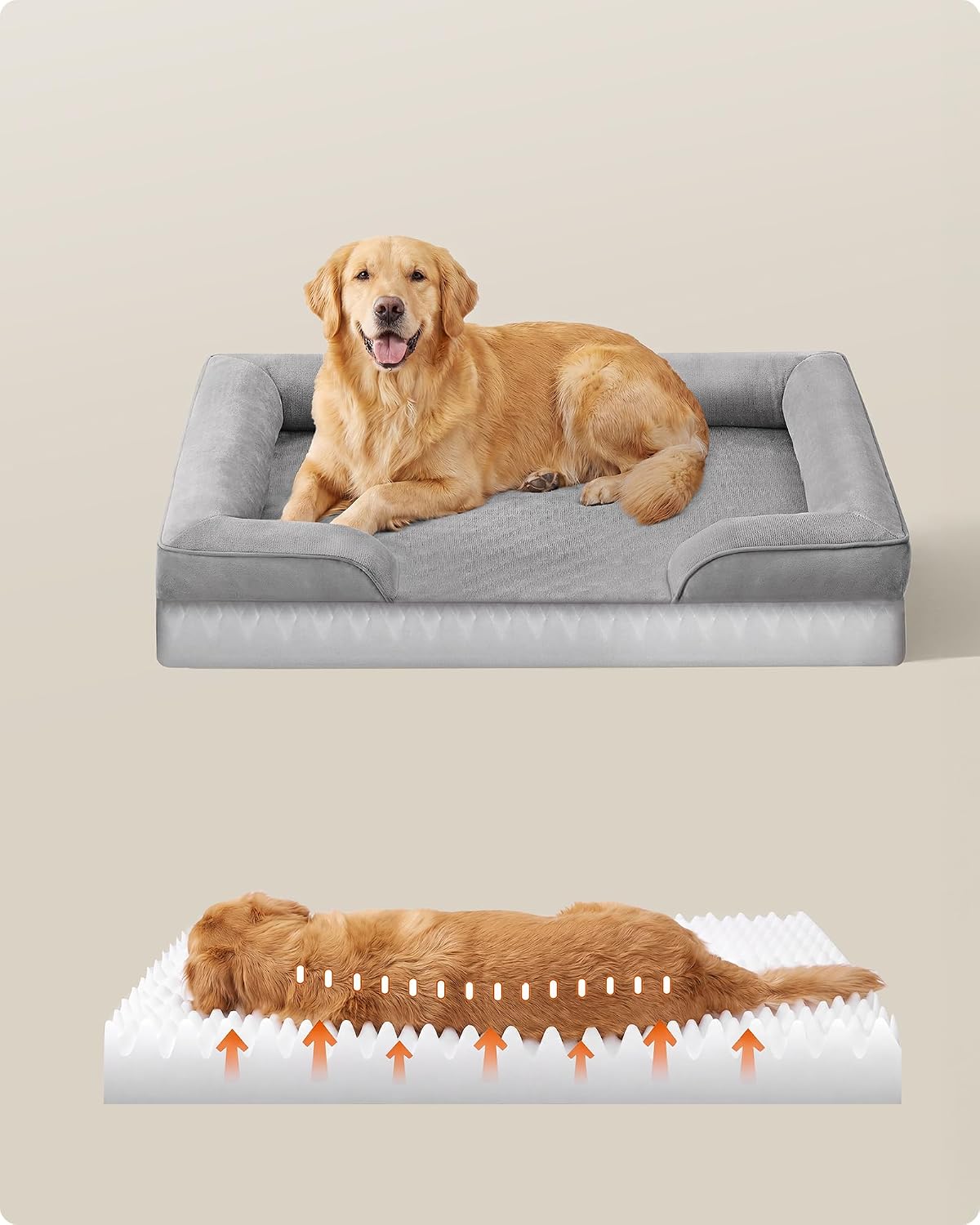 Detalle de Feandrea BLOMFY PGW324GD01 – ortopedyczne legowisko XXL 112 × 81 × 17 cm