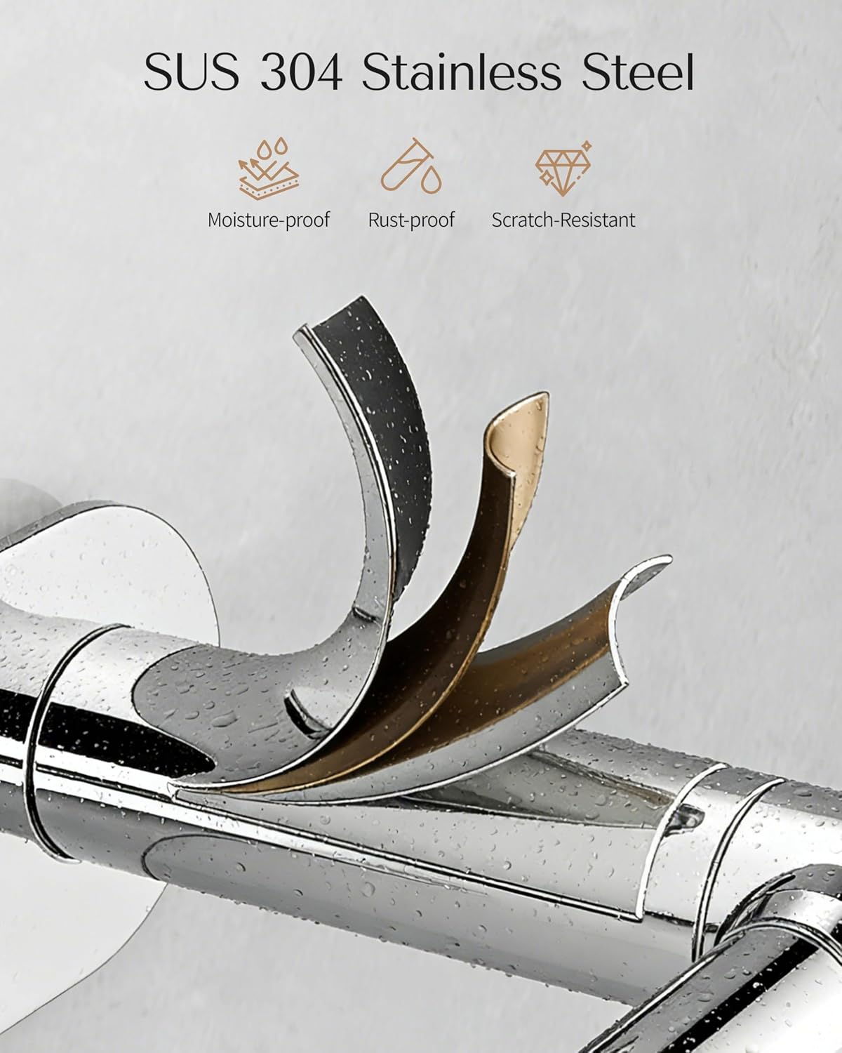 Detalle de WZRUA self-adhesive double-post pivoting toilet roll holder (chrome stainless steel, no drilling)