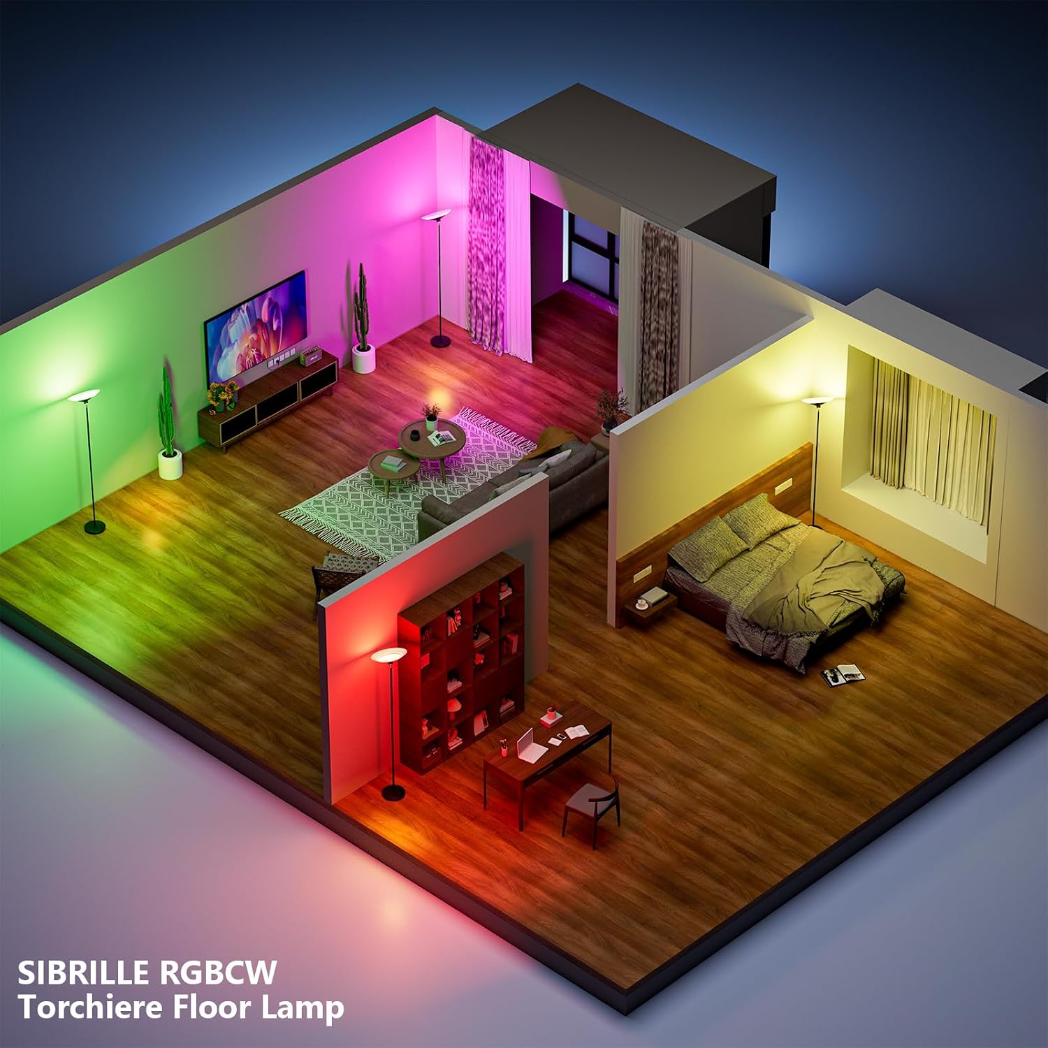 Detalle de SIBRILLE MF30021R.4 Torchiere Floor Lamp, RGB LED, Dimmable, Remote and Button Control