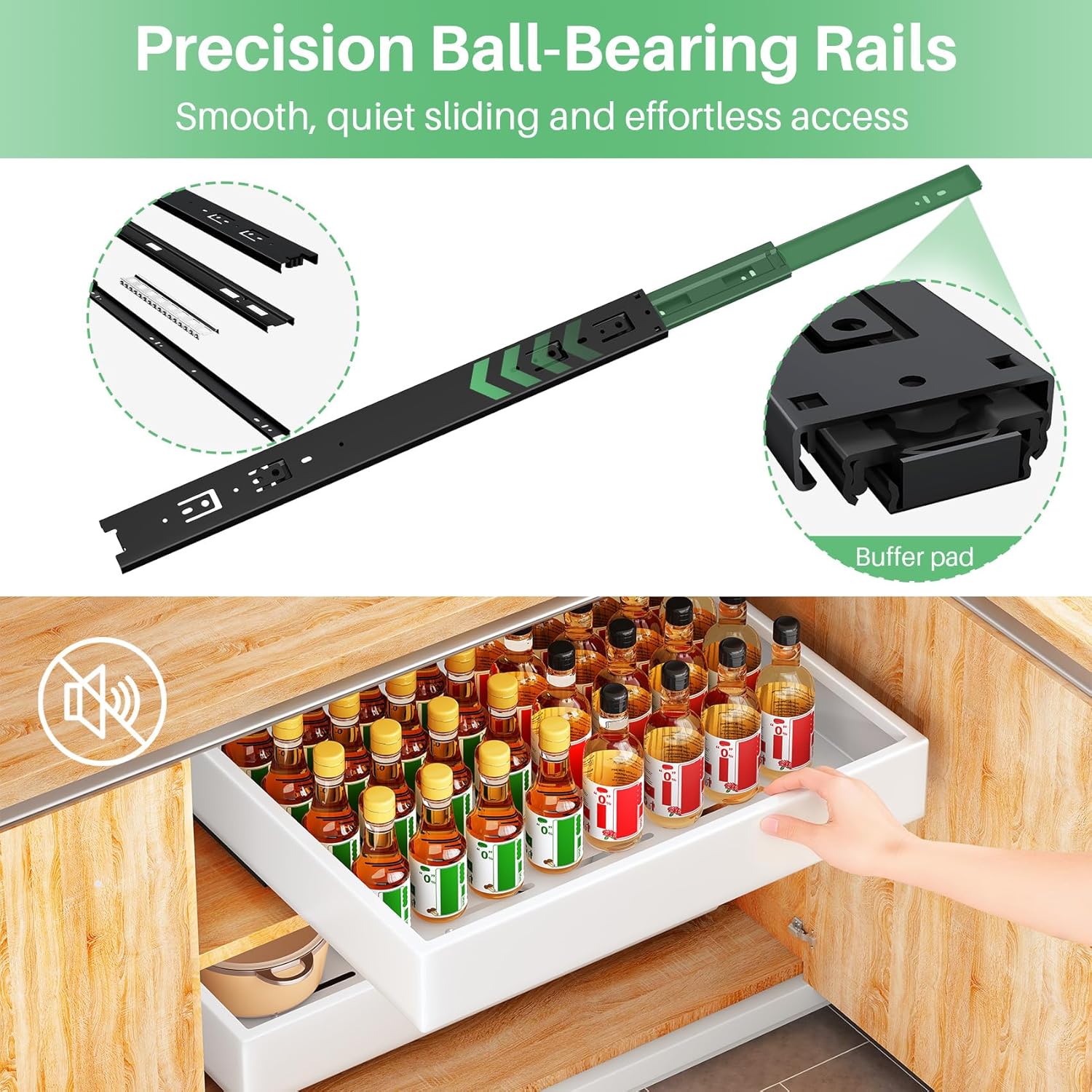 Thumbnail 3 de 2-Pack Pull-Out Cabinet Organizer (21" Deep) — Heavy-Duty Full-Extension Slide Out Drawers for Frameless Cabinets, White