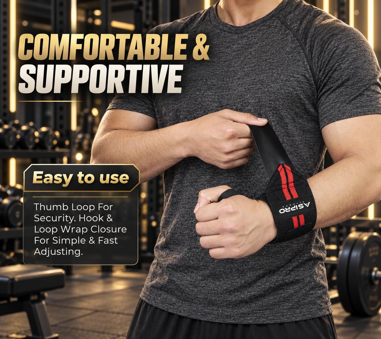 Detalle de ASIPRO Rouge et Noir Wrist Wraps, Cotton-Polyester Support in Red & Black