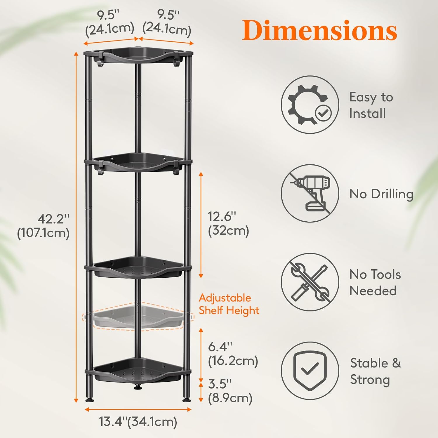 Detalle 2 de Lifewit 24209 Standing Shower Shelf, 4 Adjustable Shelves, Black