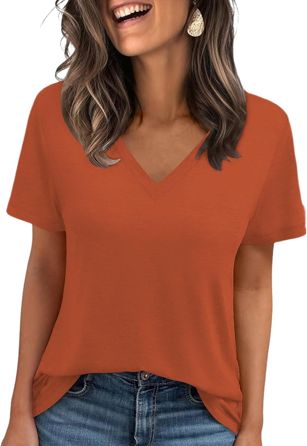 Thumbnail 6 de Cuptacc Damen V-Ausschnitt Basic T-Shirt – Sommer, Kurzarm, Einfarbig