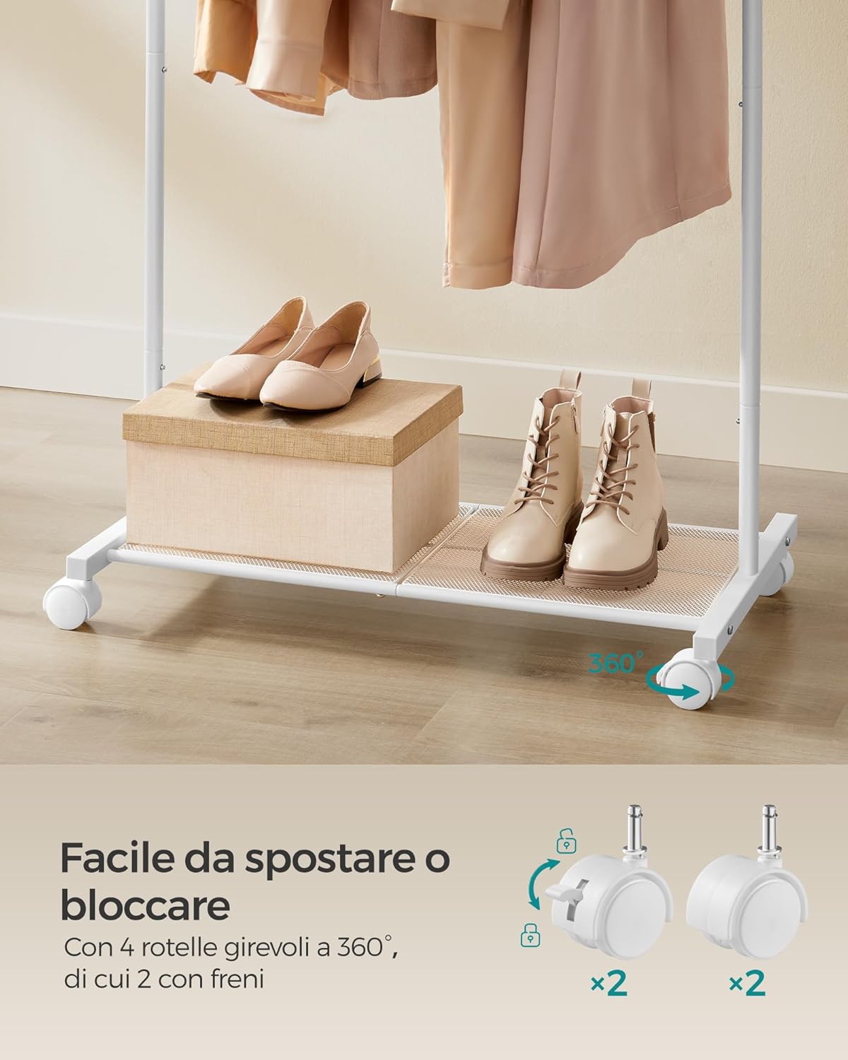 Thumbnail 4 de SONGMICS Stand Appendiabiti con Ruote HSR130W01 – 40,5 x 74 x 158 cm, struttura in metallo