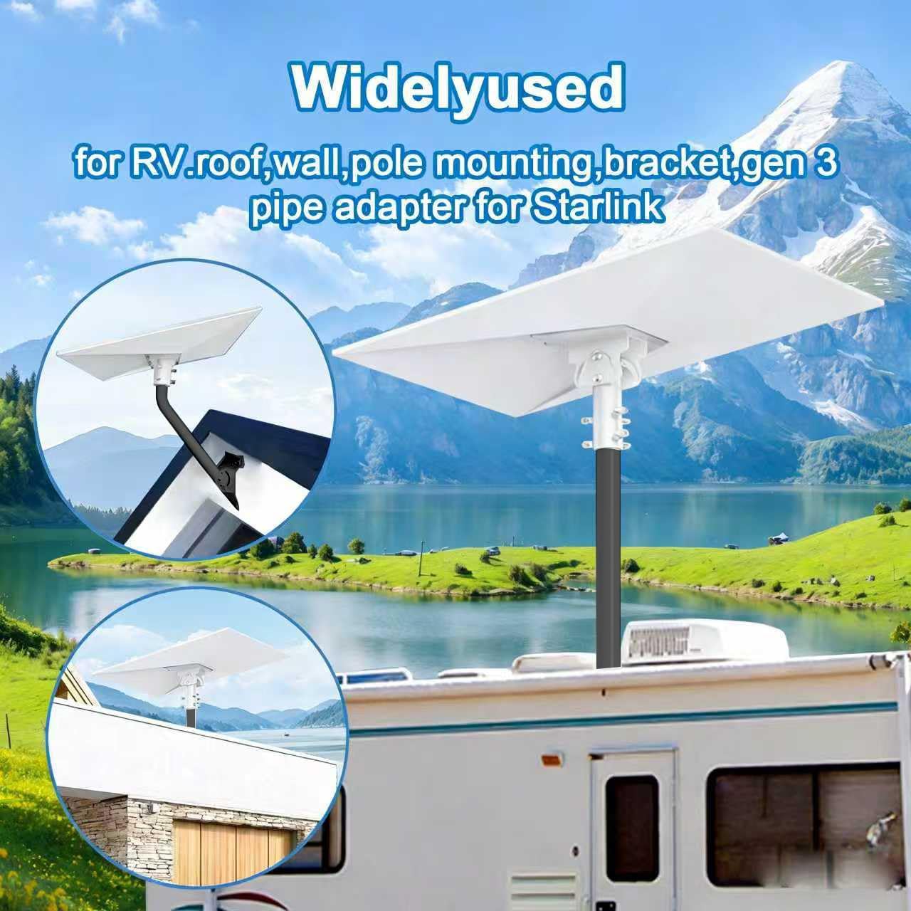Thumbnail 1 de Starlink Gen 3 Mount: Pole Mount & Pipe Adapter for 4/4X/V3 Dish